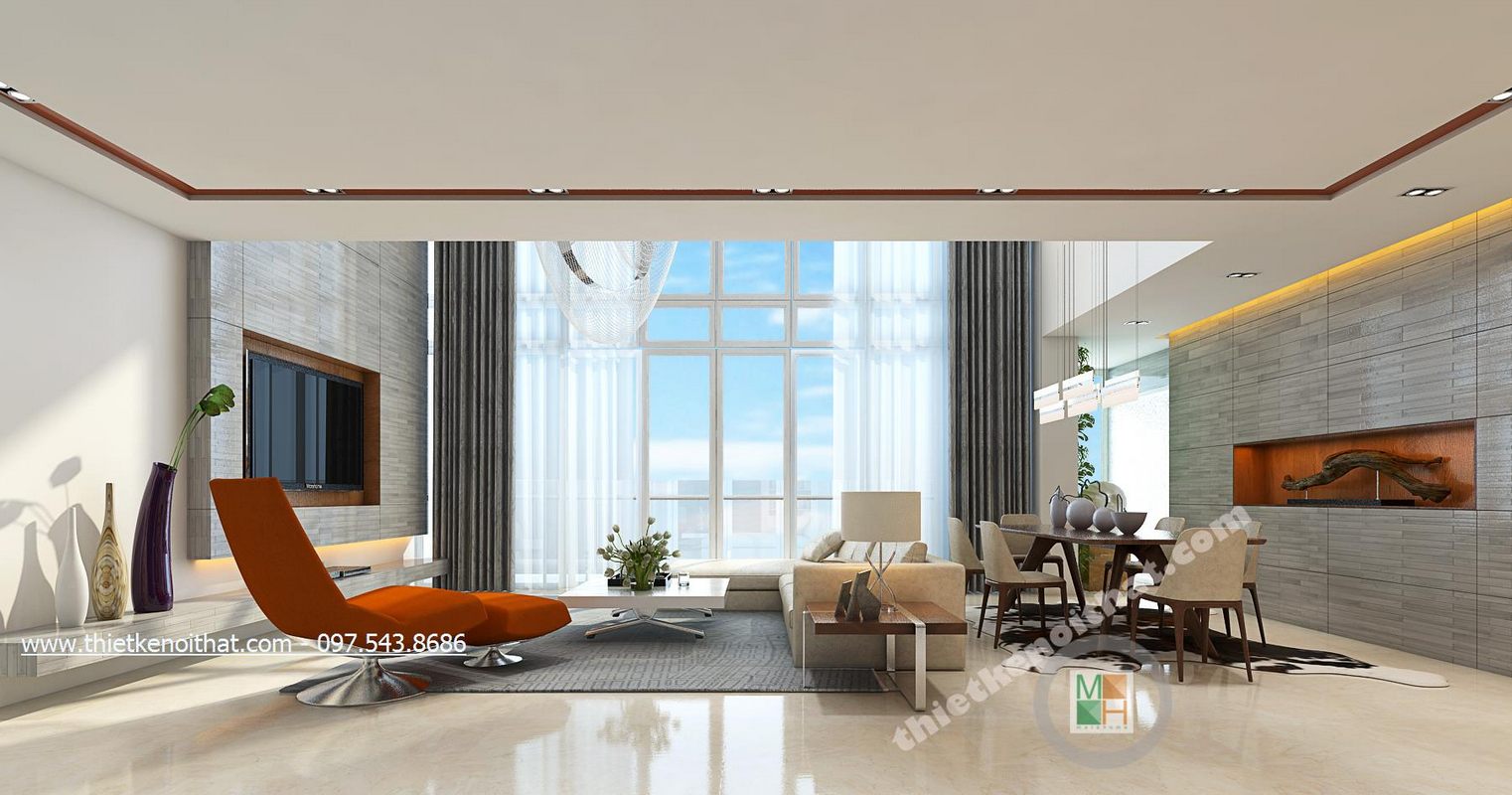 Thiết kế nội thất phòng khách chung cư Duplex Mandarin Garden Cầu Giấy Hà Nội